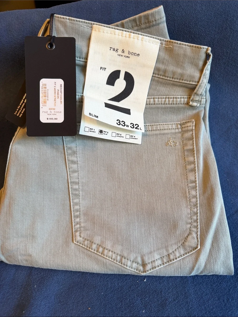 Rag & Bone Men’s Fit 2 Slim Aero Stretch Jeans Pigeon 33x32 NWT - Picture 4 of 6